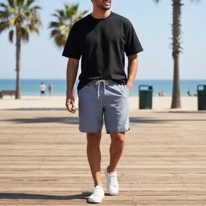 Vuori Men's Medium Blue Gray Pinstripe 8" Shorts Athletic Unlined V Cycled
